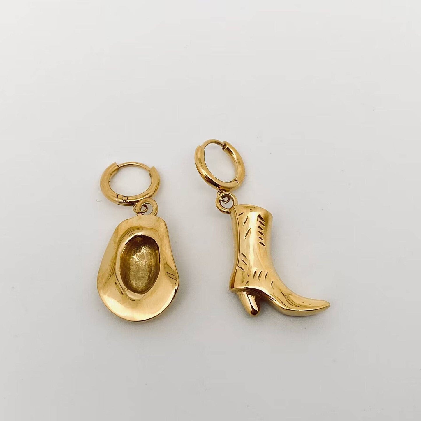 Western Cowgirl Hat Boot Asymmetric Huggie Earrings - FGS/WJ