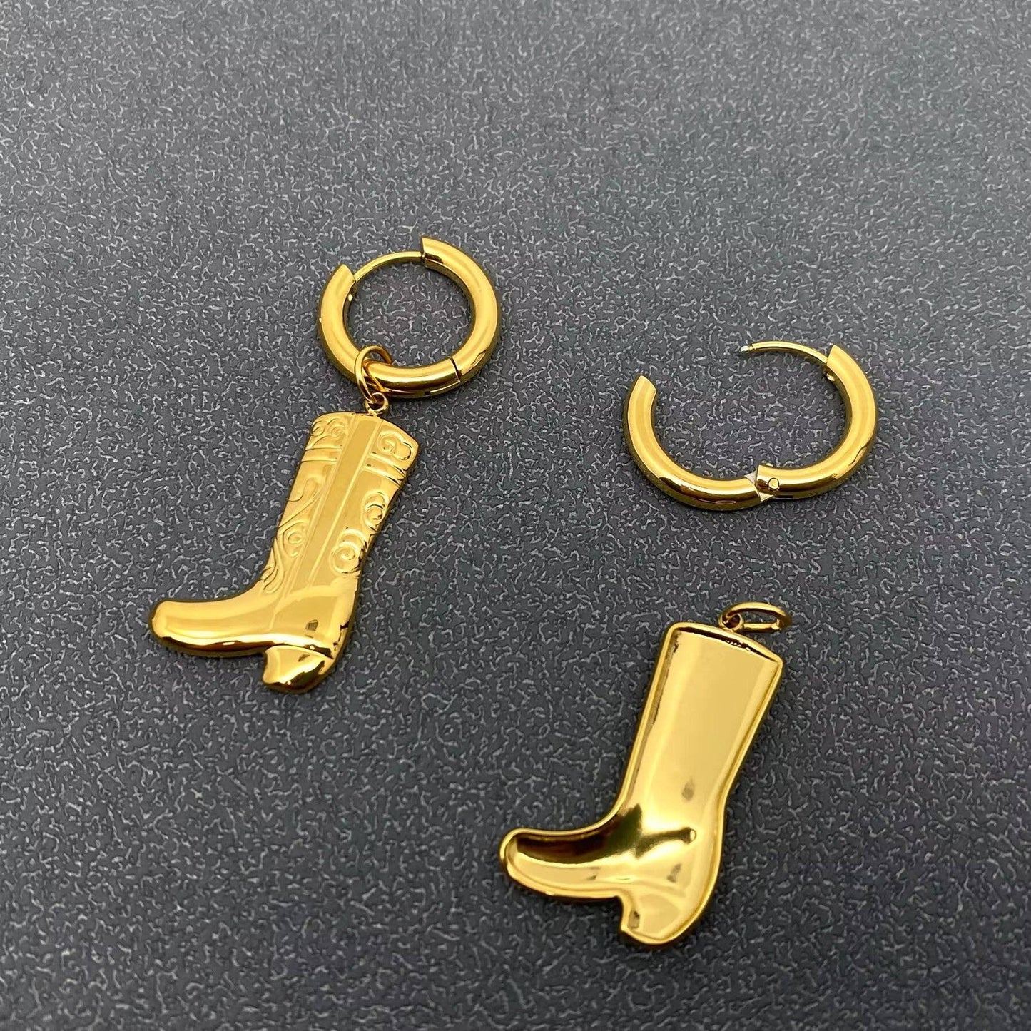 Western Style 18K Gold Plated SS Boots Huggie Earrings