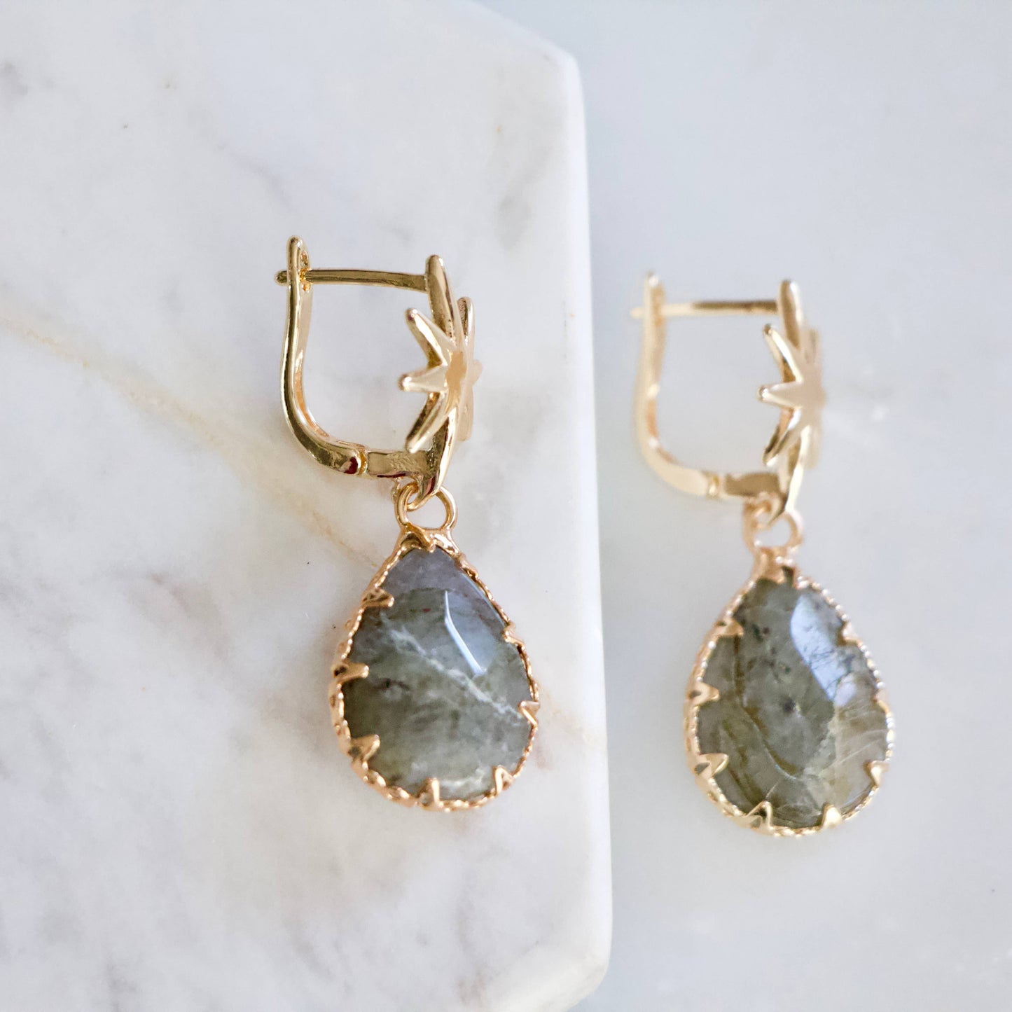 Labradorite Star Hoop Earrings