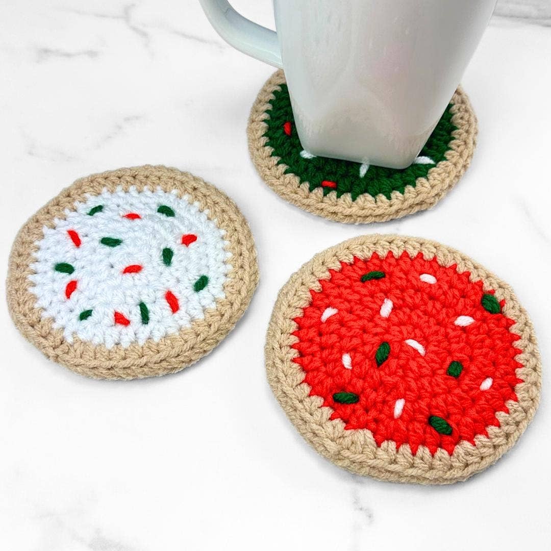 Set Of 3 Christmas Cookie Coasters, Handmade Christmas Decor