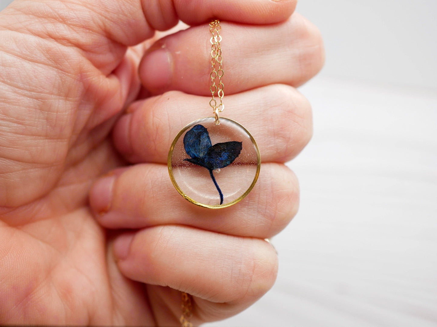 Pressed Texas Bluebonnet circle necklace
