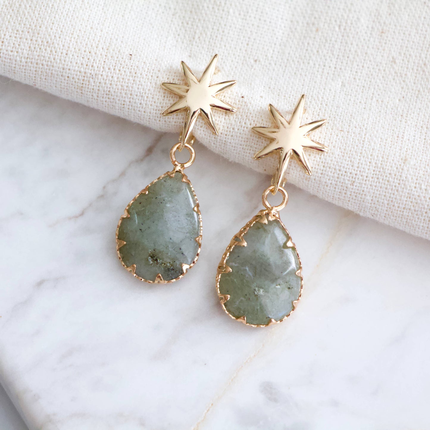 Labradorite Star Hoop Earrings