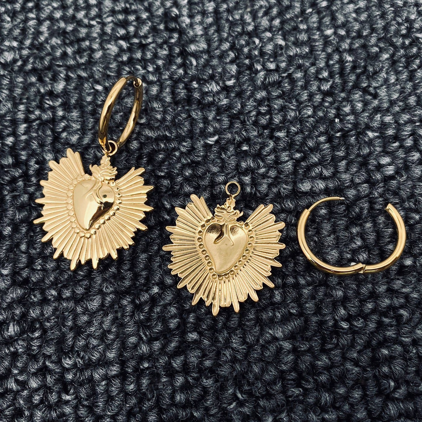 Sacred Heart 18K Gilded Stainless Steel Huggie Earrings