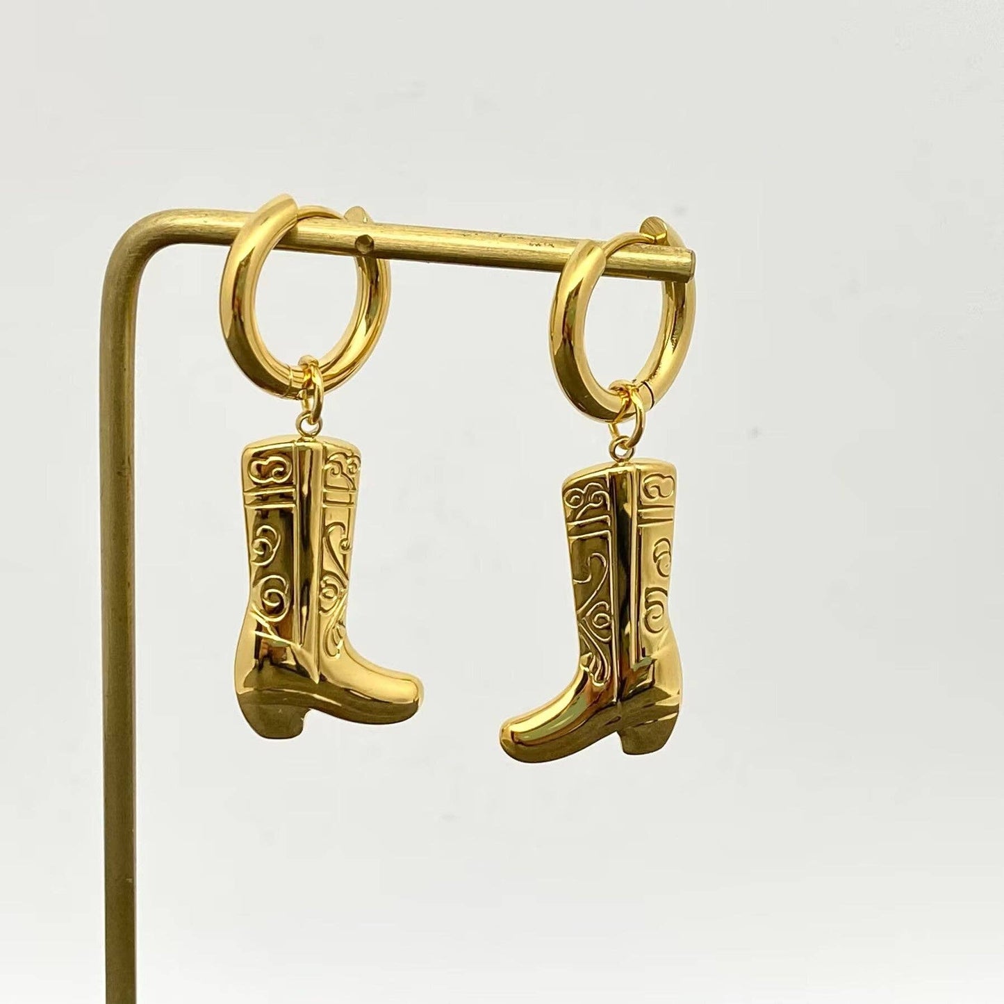 Western Style 18K Gold Plated SS Boots Huggie Earrings