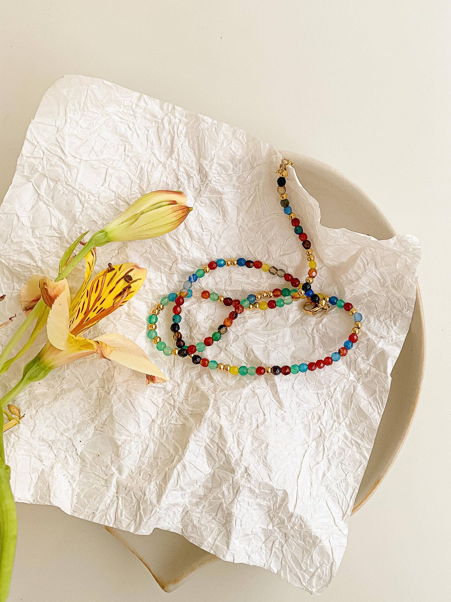 Estelle 18K Gold Non-Tarnish Beaded Multi Color Necklace