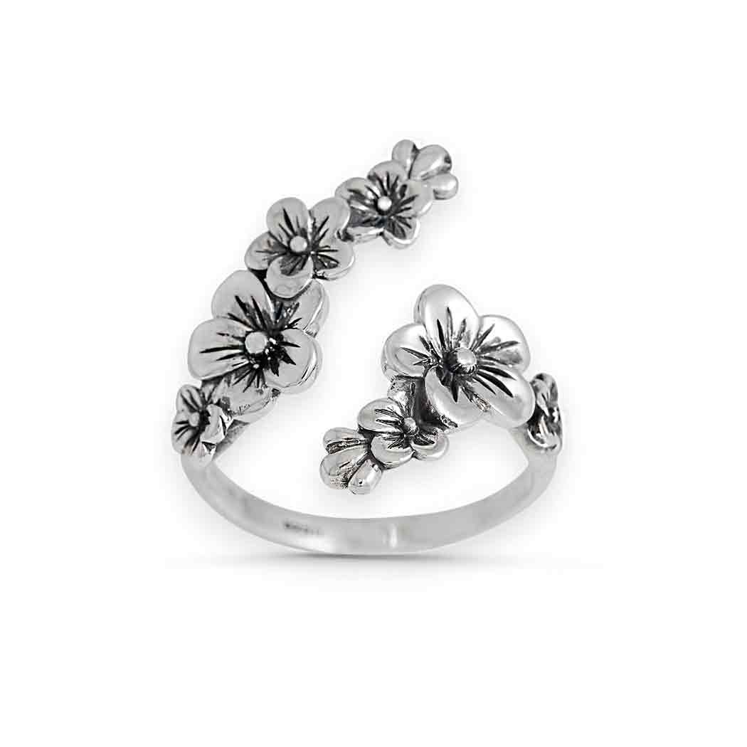 Sterling Silver Adjustable Cherry Blossoms Ring