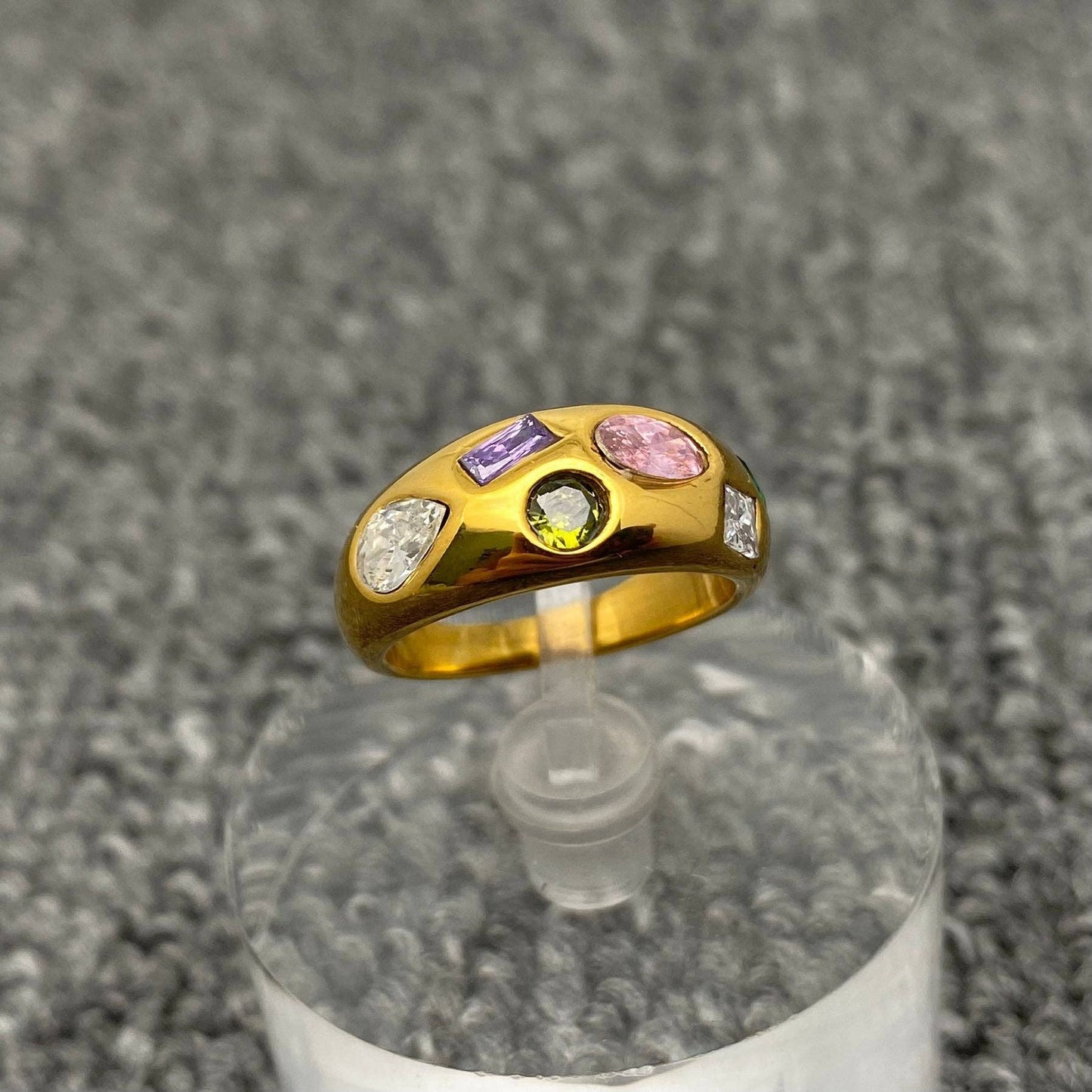 Colorful Zircon 18K Gold Plated Stainless Steel Ring