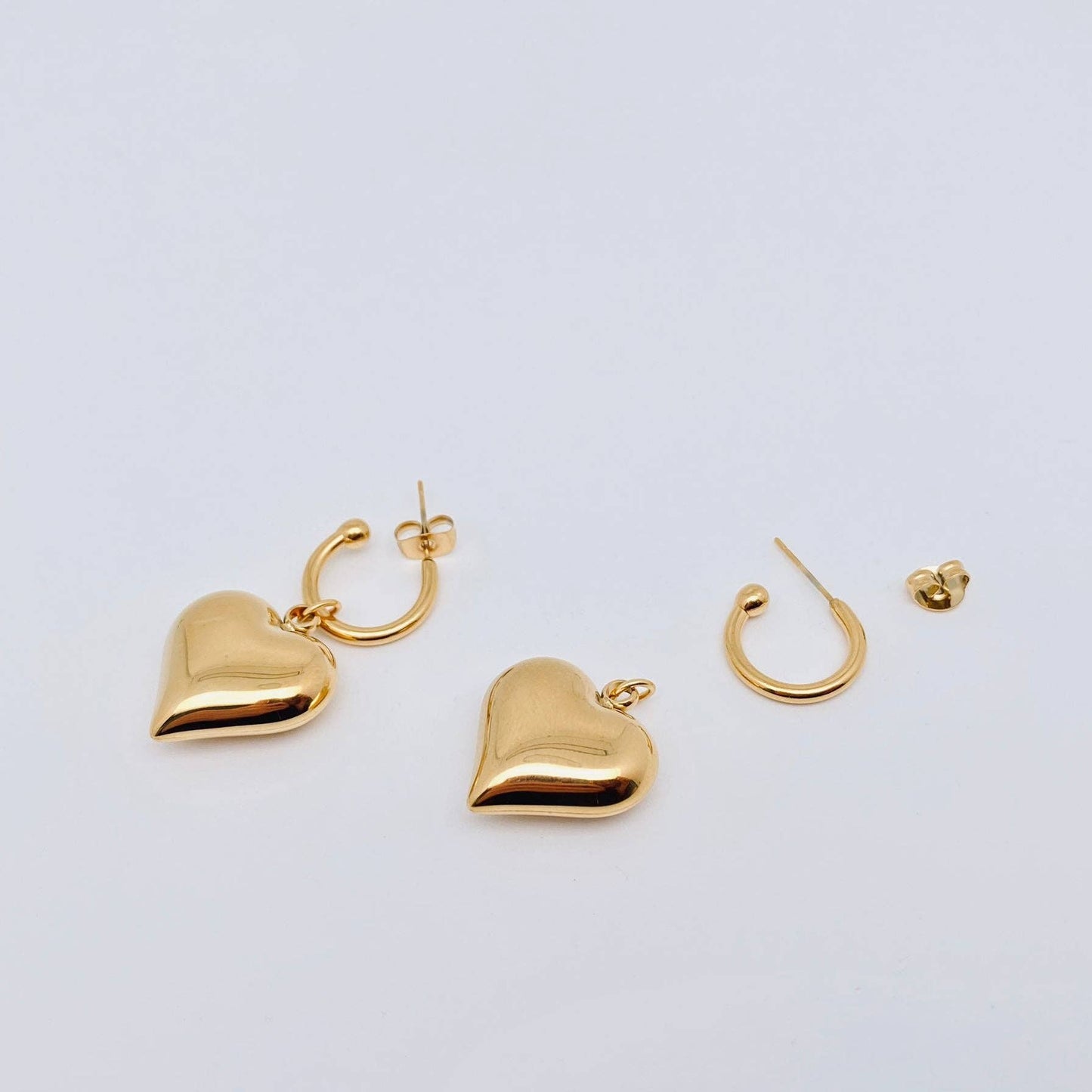 18K Gold Plated Stainless Steel Heart Charm Earrings - FGS