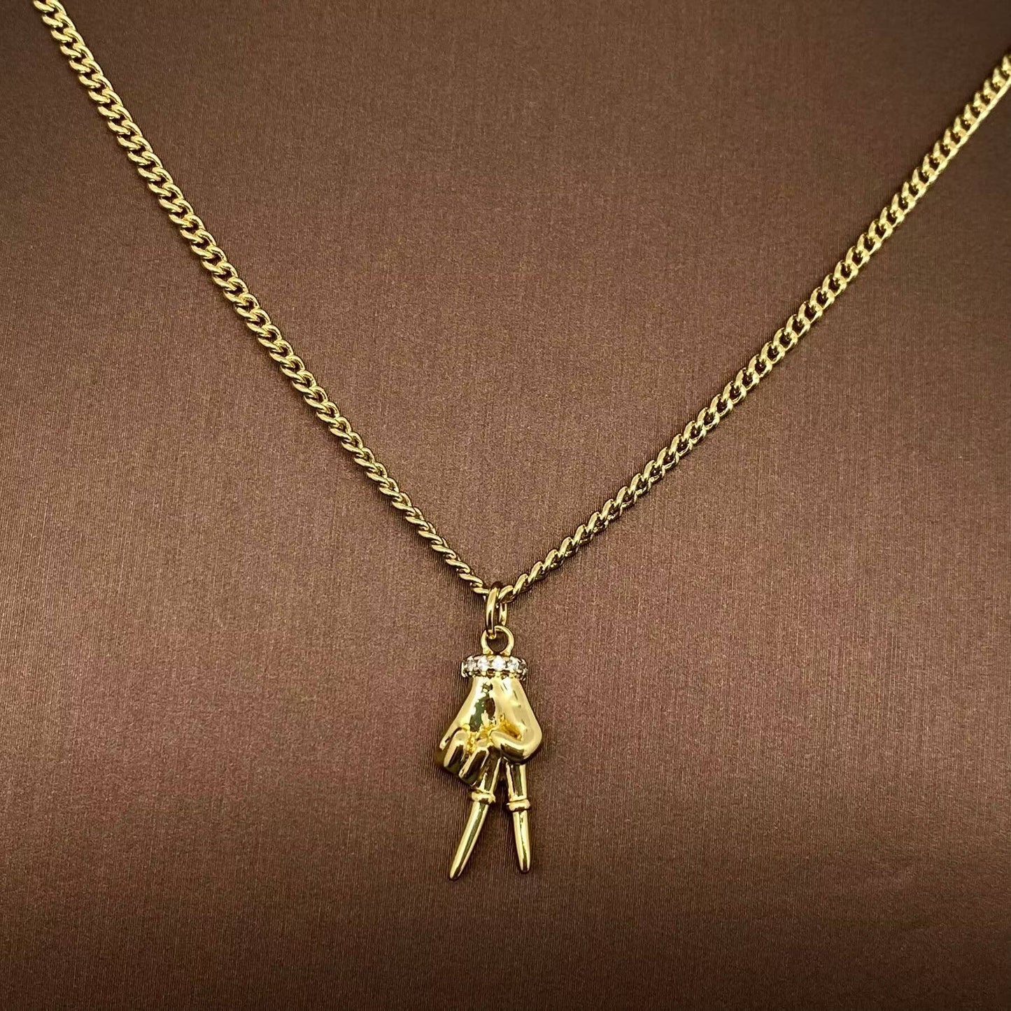 Hand Gesture Charm 18K Gold-plated Necklace