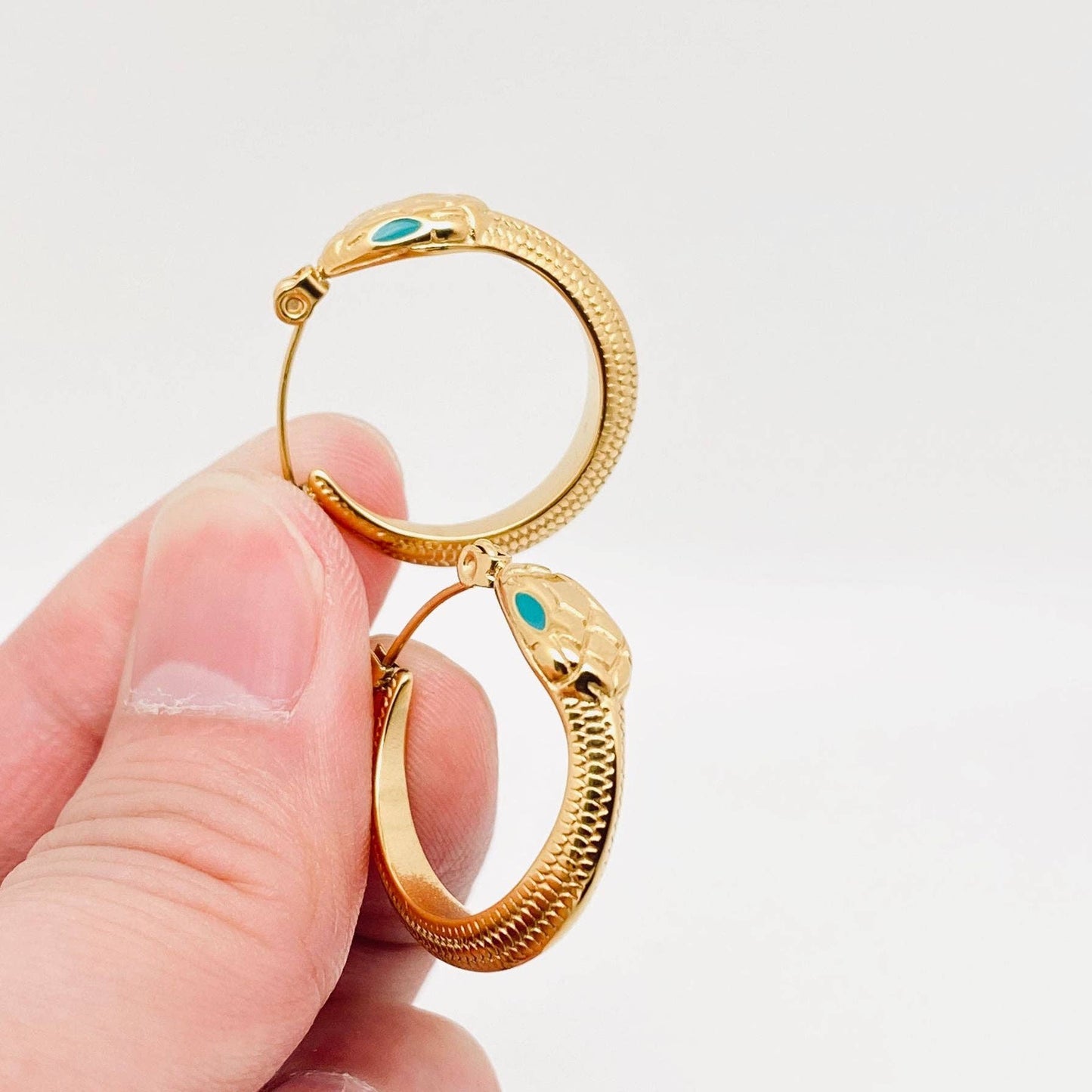 Enamel Green Eyes Snake 18K Gold Plated Hoop Earrings