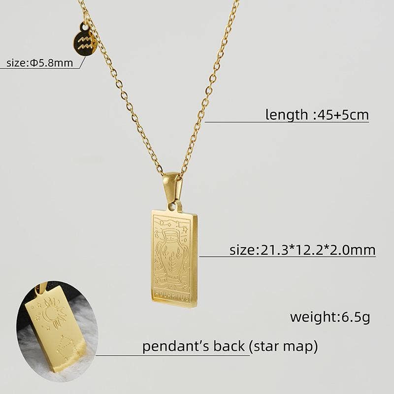 Zodiac Constellation Charm Necklace - Gold Plated Stainless Steel