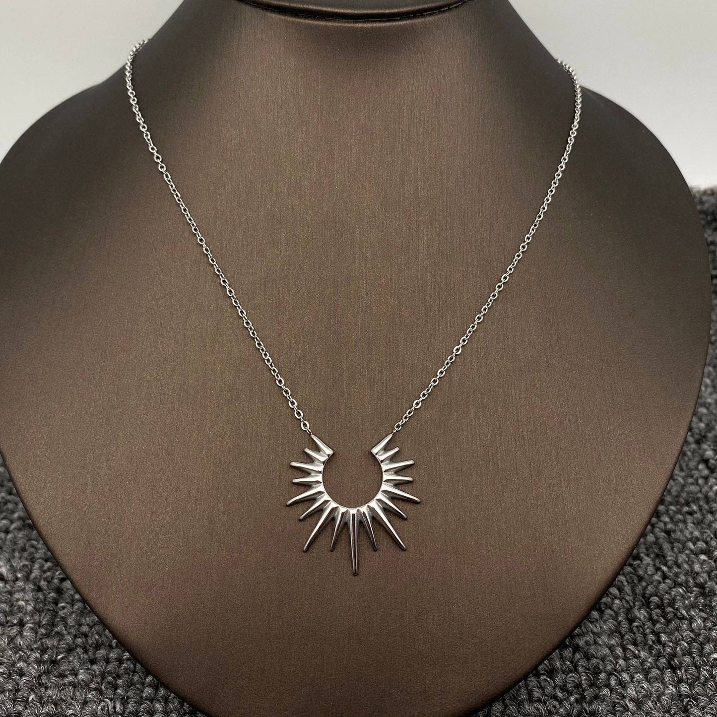 Sunburst Charm 18K Gold Plated Stainless Steel Necklace