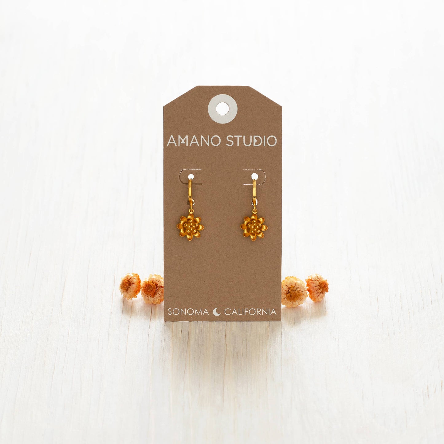 Lotus Flower Huggie Hoop Earrings