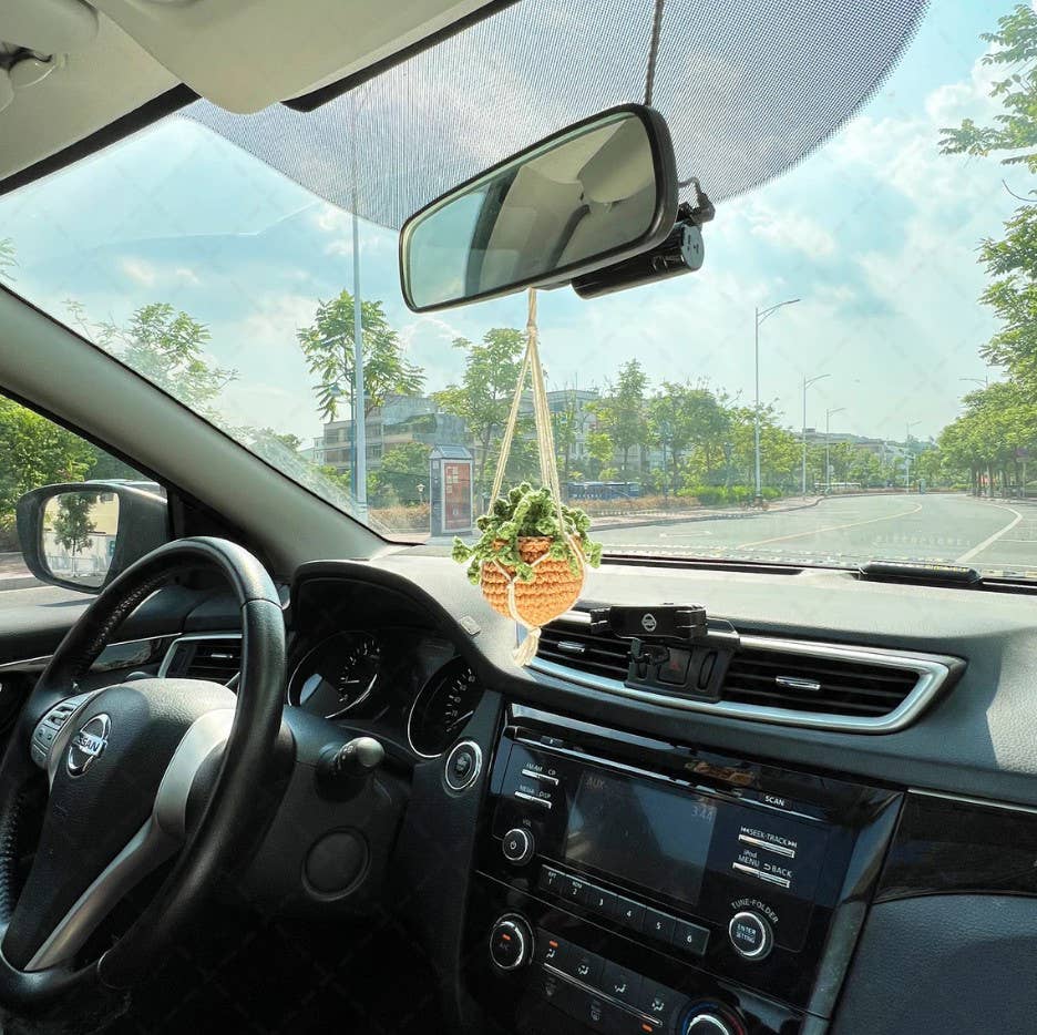Crochet Car Plant Hanging Basket, Cute Car Decor for Women