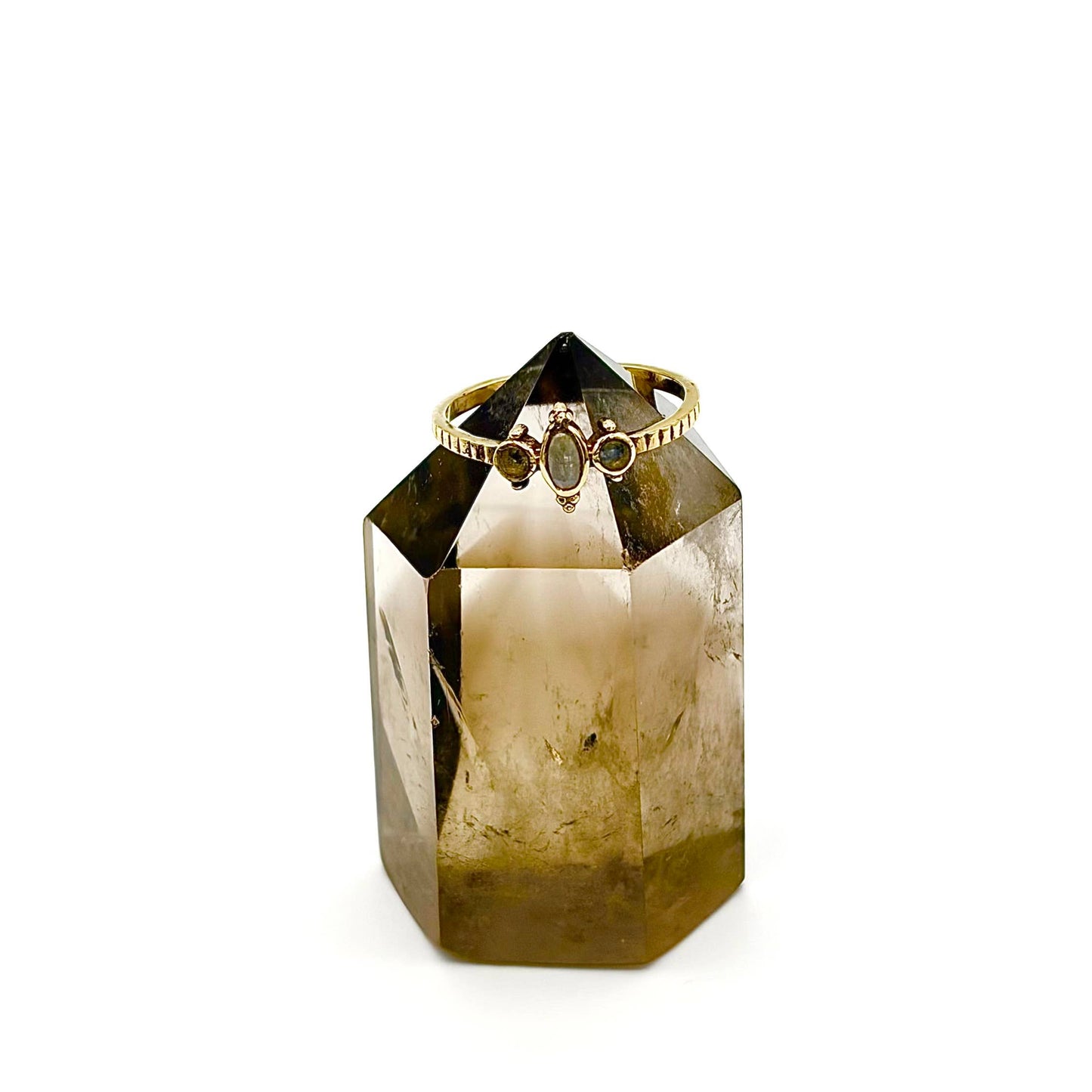 Brass Dainty Triple Moonstone Ring