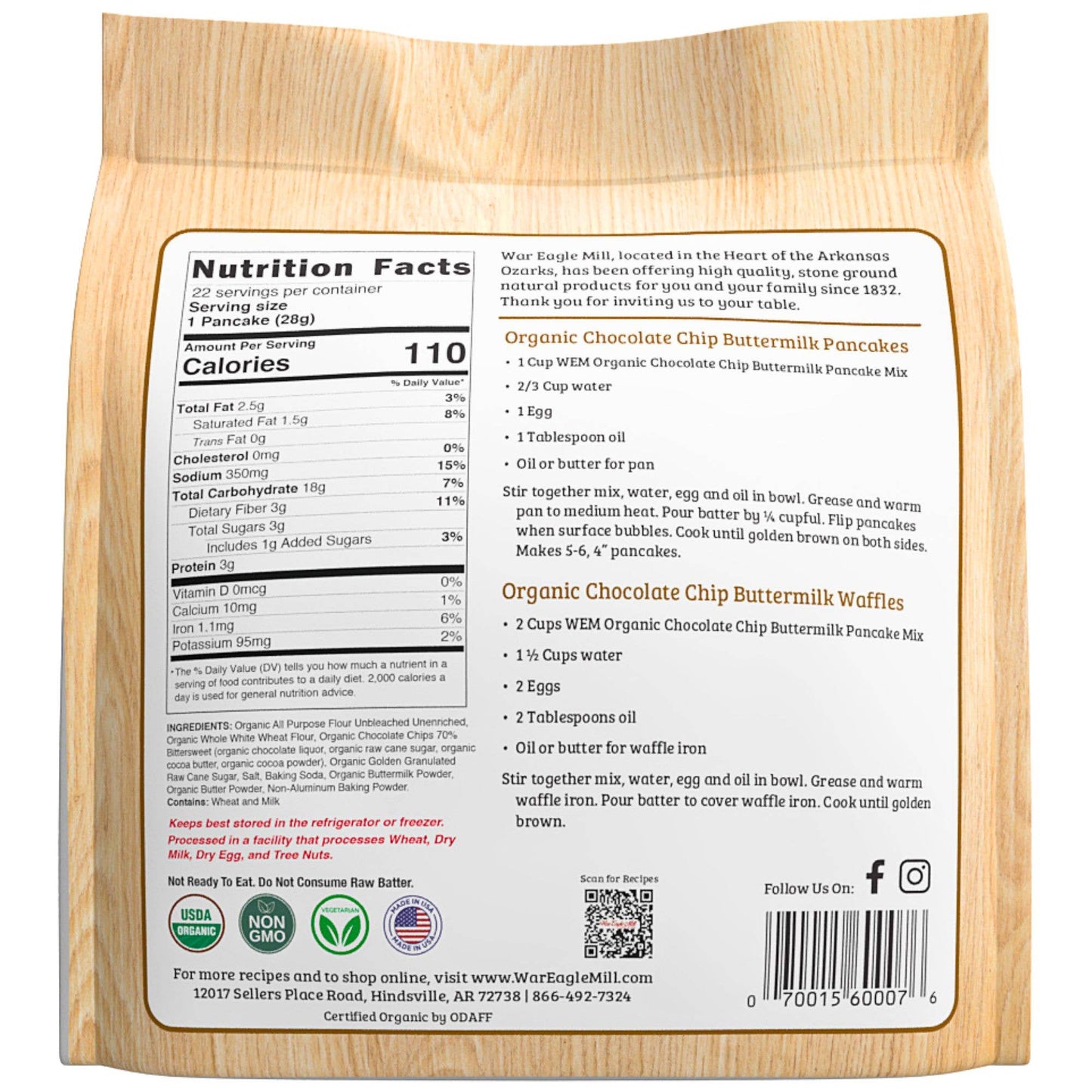Chocolate Chip Pancake & Waffle Mix, Organic 22 oz. Bag