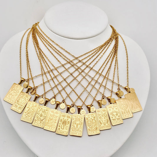 Zodiac Constellation Charm Necklace - Gold Plated Stainless Steel