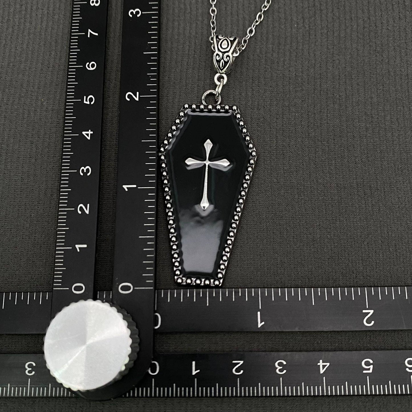 Gothic Enamel Cross Coffin Charm Necklace