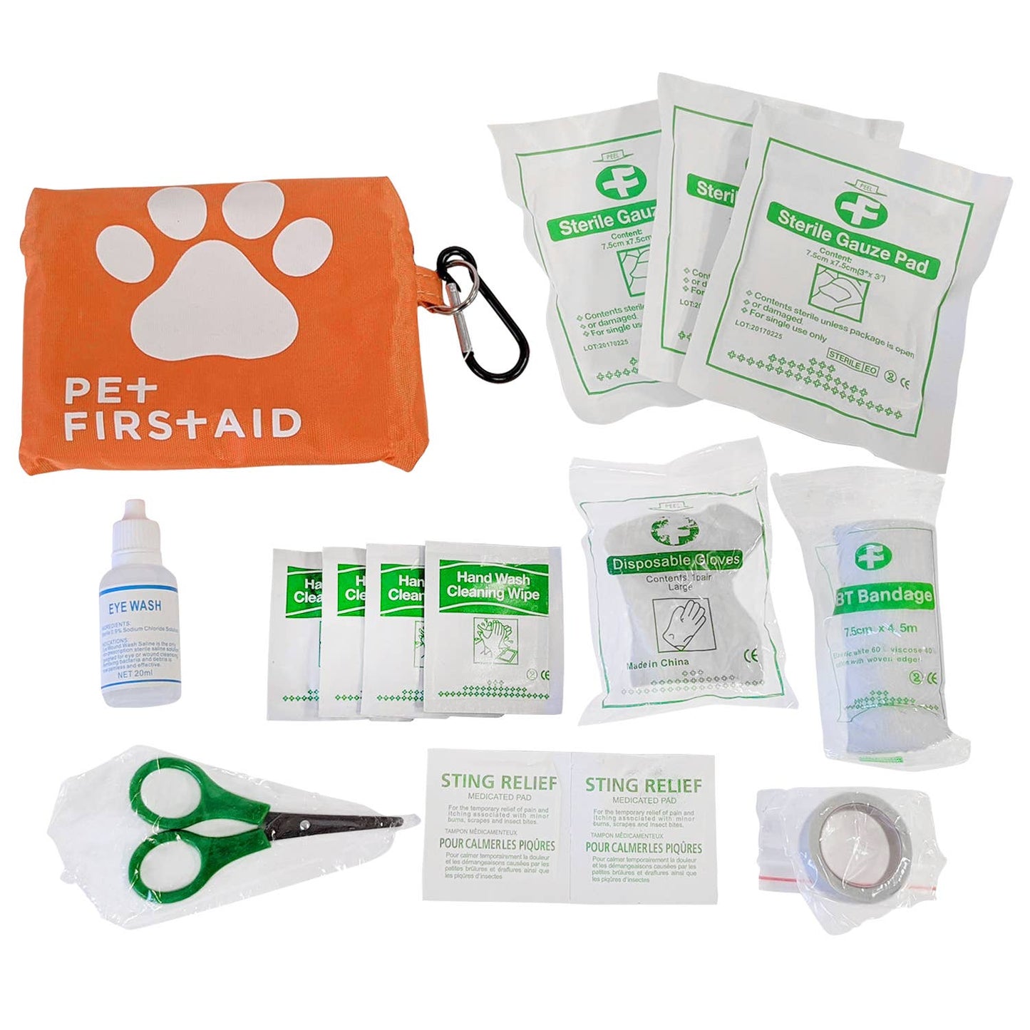 19-Piece Pet Travel First Aid Kit with Carabiner
