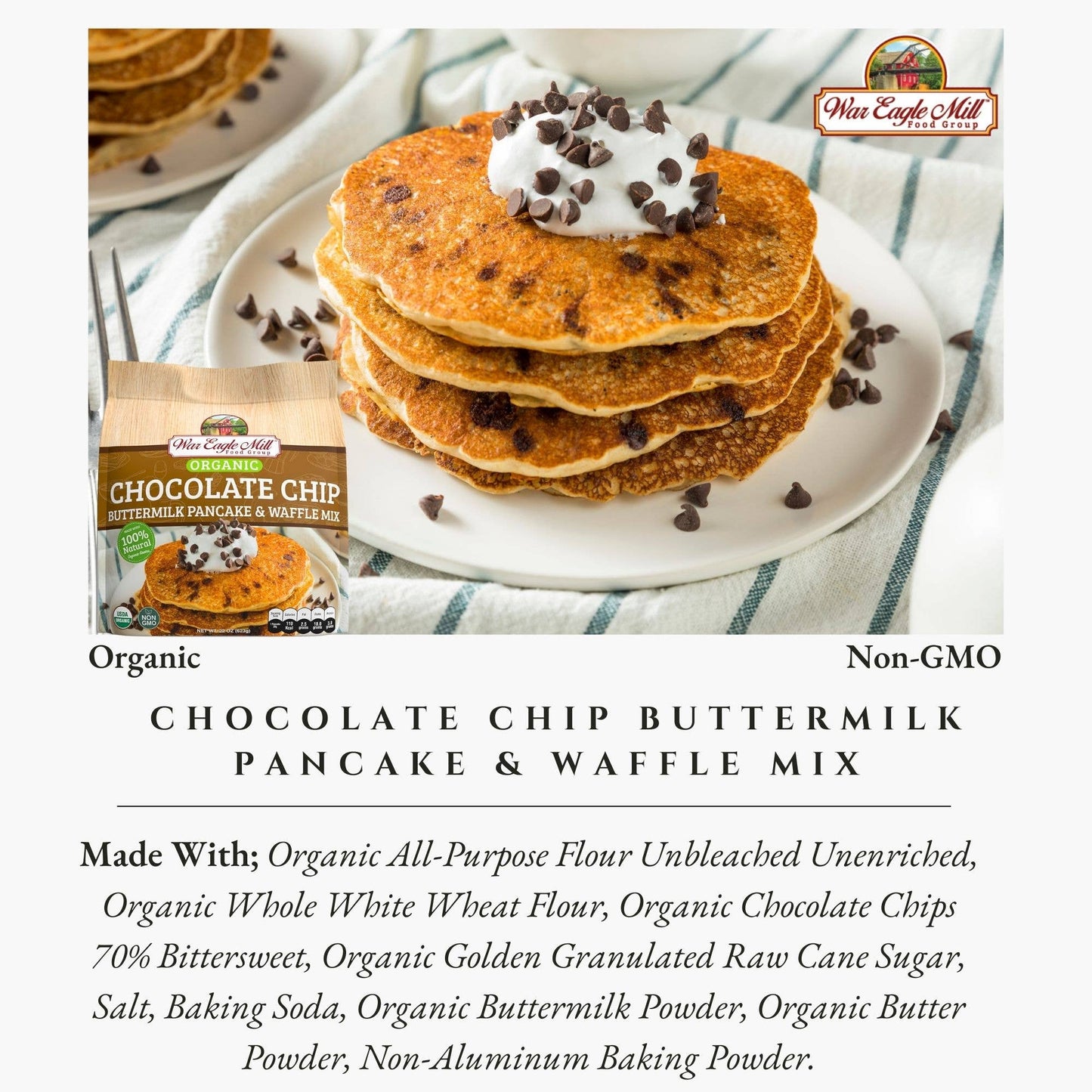 Chocolate Chip Pancake & Waffle Mix, Organic 22 oz. Bag