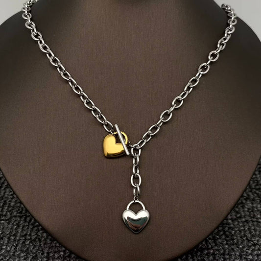 Two Tone Heart Charm Y-neck Chain Necklace