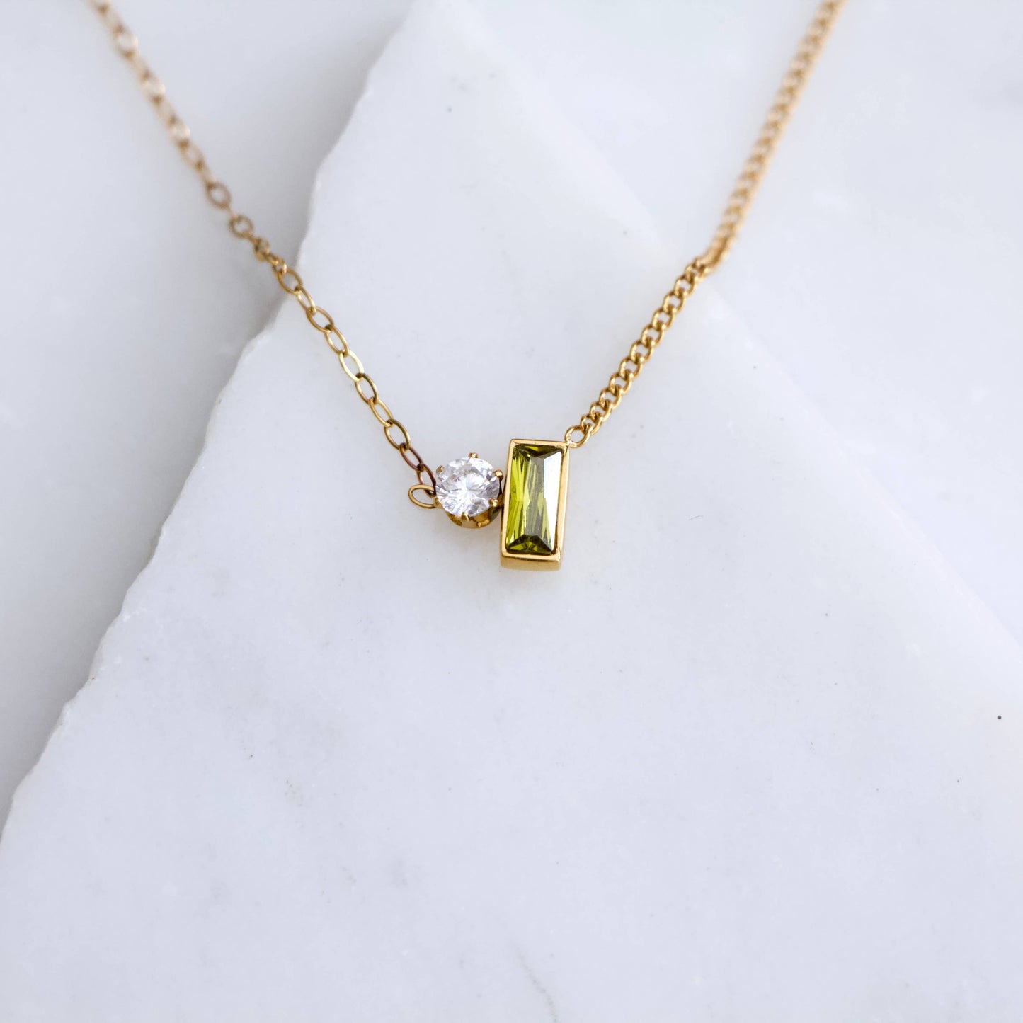 Olive Zircon geometric Necklace - Waterproof