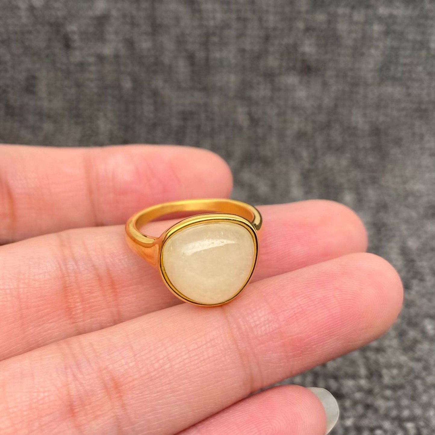 Inlaid Stone 18K Gold Plated Stainless Steel Ring