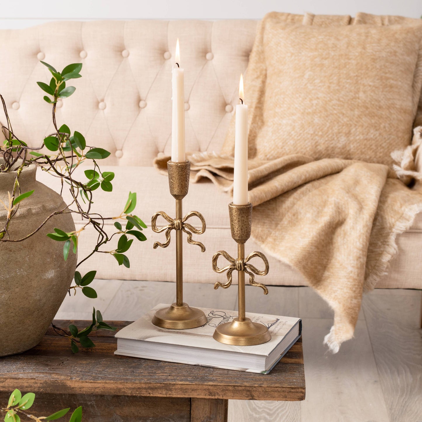 SET of 2 Gold Bow Taper Holder