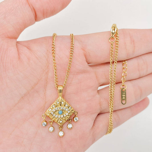 Evil Eye 18K Gold-Plated Stainless Steel Charm Necklace