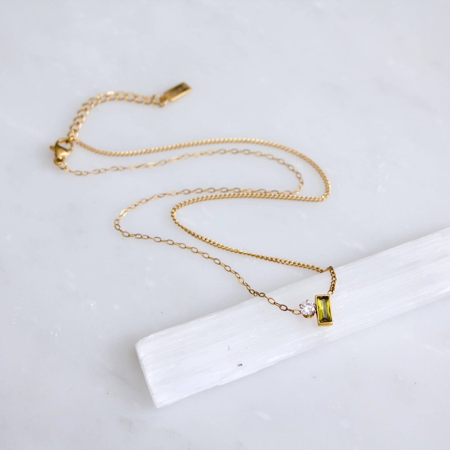 Olive Zircon geometric Necklace - Waterproof
