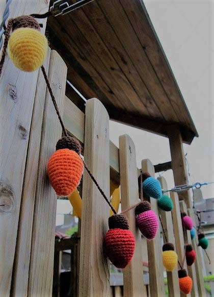 Crochet Light Bulb Garland, Christmas Holiday Decoration
