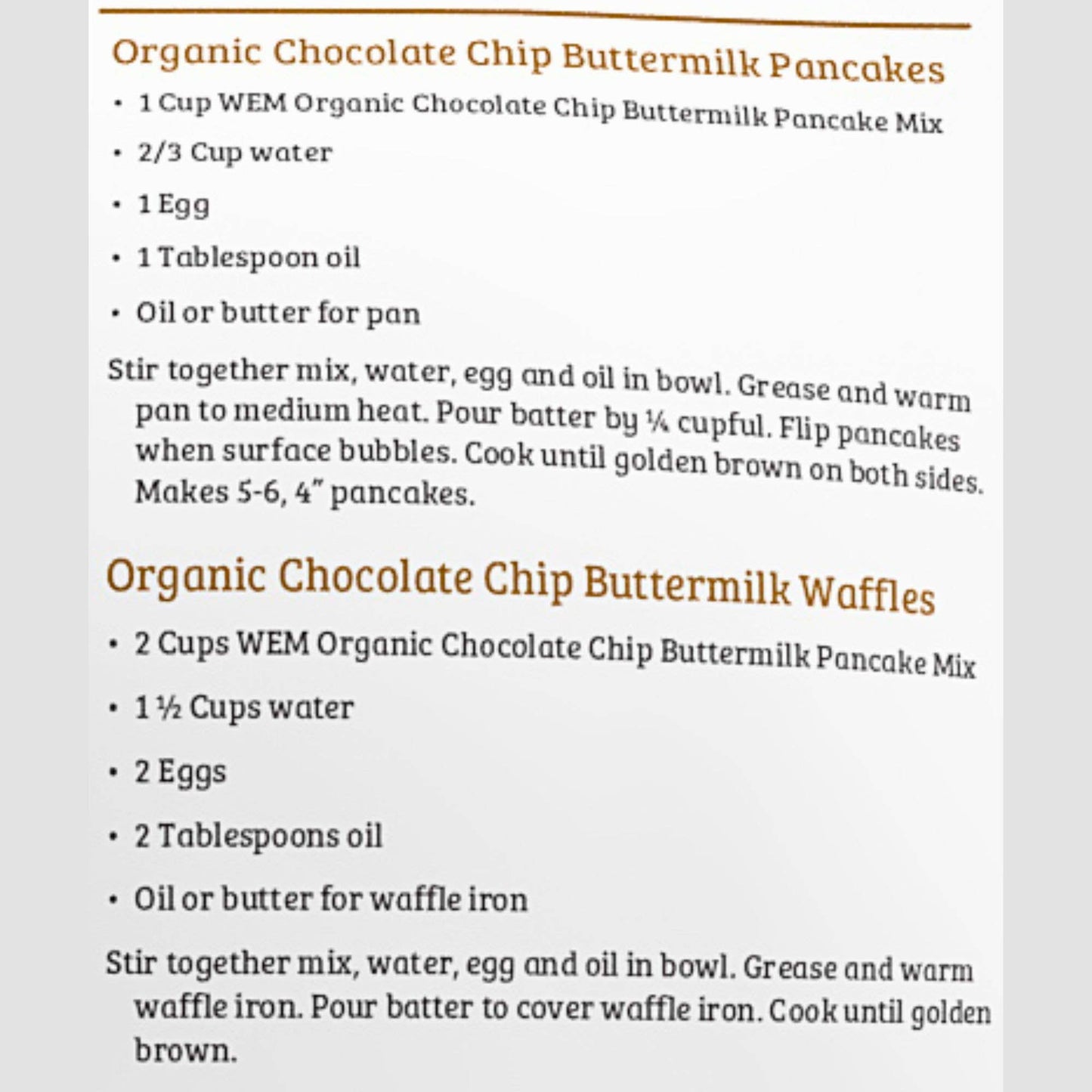 Chocolate Chip Pancake & Waffle Mix, Organic 22 oz. Bag