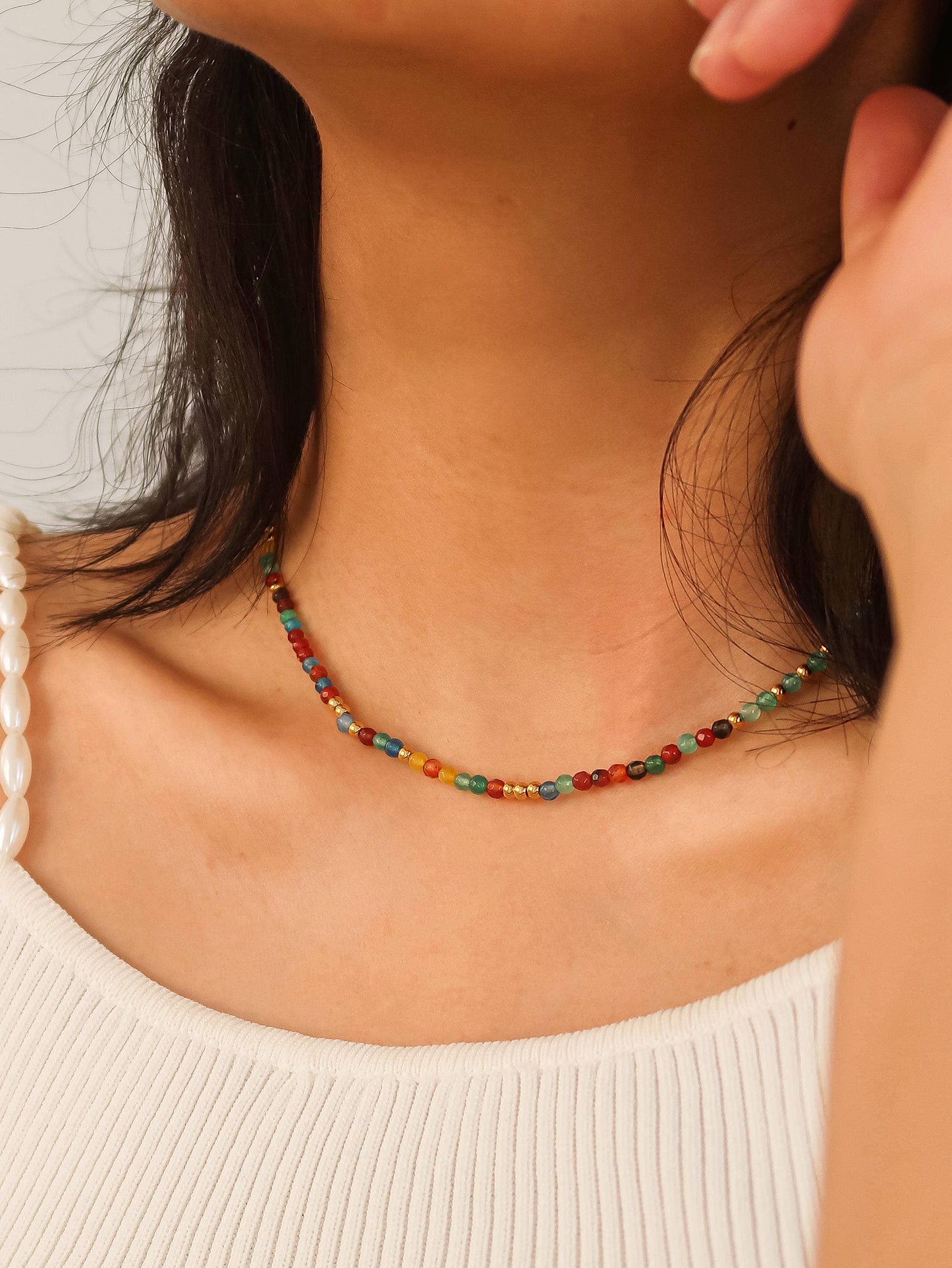 Estelle 18K Gold Non-Tarnish Beaded Multi Color Necklace