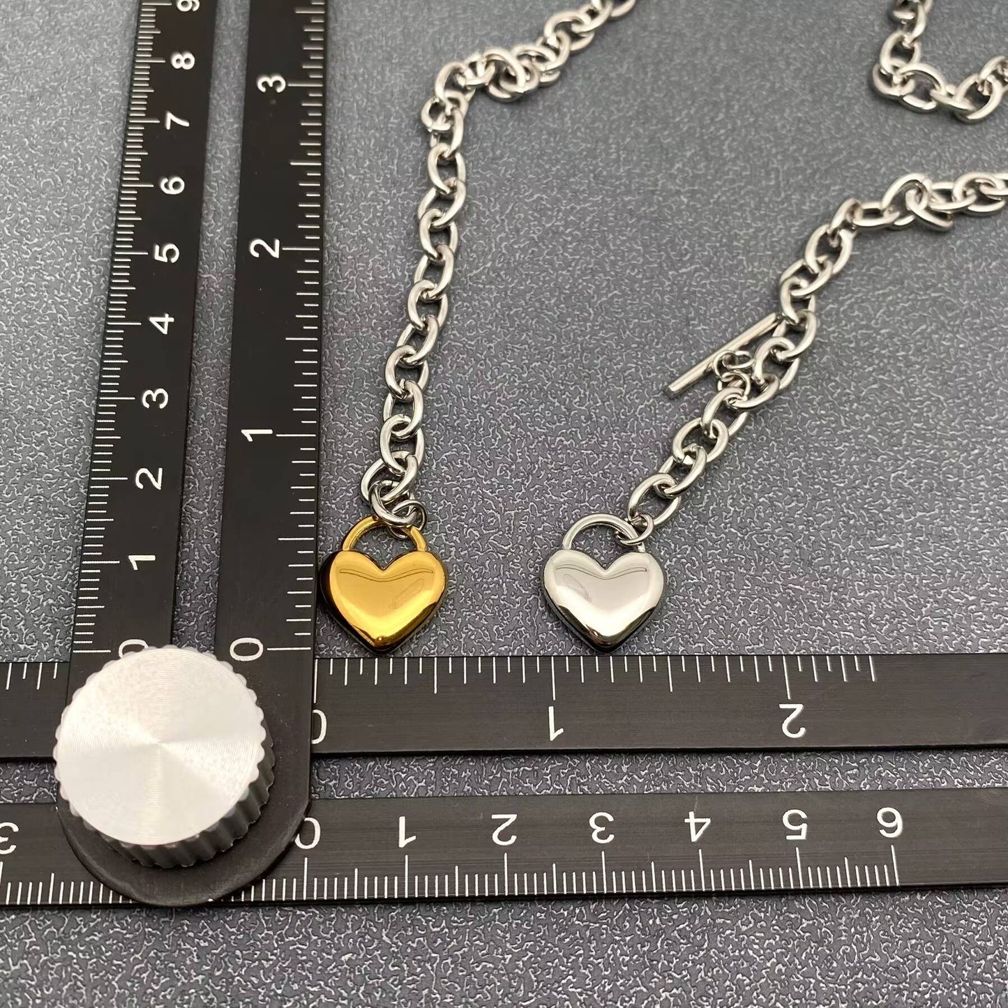 Two Tone Heart Charm Y-neck Chain Necklace