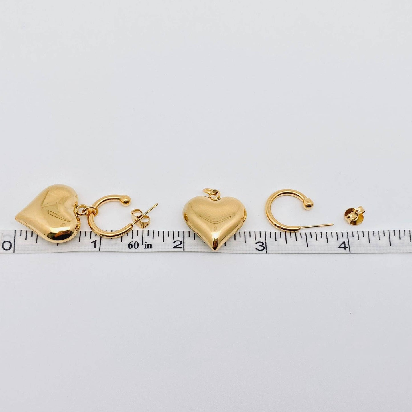18K Gold Plated Stainless Steel Heart Charm Earrings - FGS