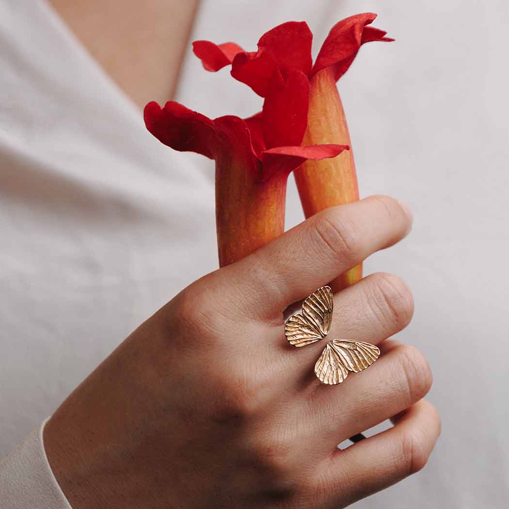 Bronze Adjustable Dimensional Butterfly Wings Ring