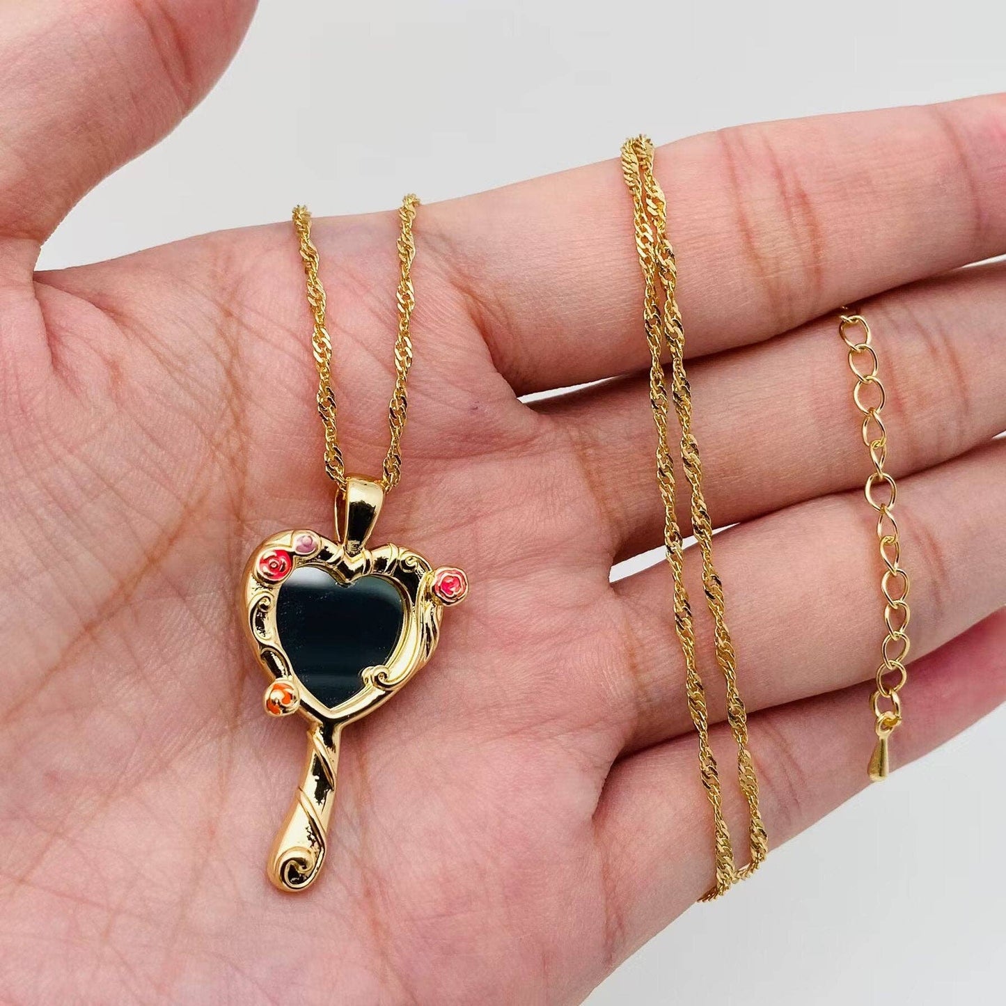 Enamel Gold Plated Dopamine Cute Mirror Pendant Necklace