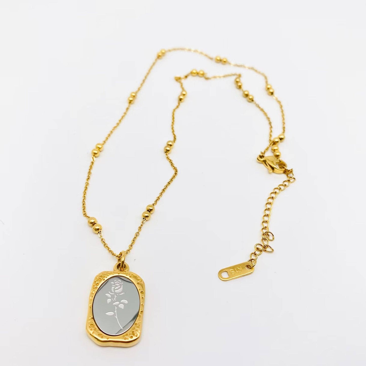 Magic Mirror Rose Stainless Steel Pendant Necklace