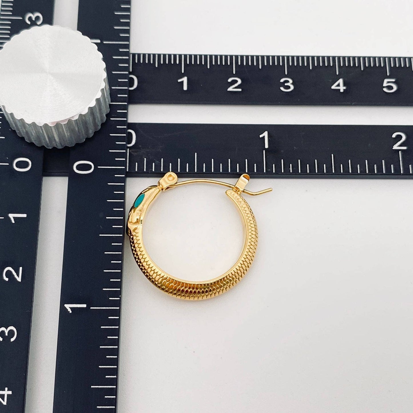 Enamel Green Eyes Snake 18K Gold Plated Hoop Earrings