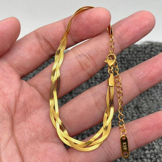 Snake Bone Chain 18K Gold Plated Steel Bracelet