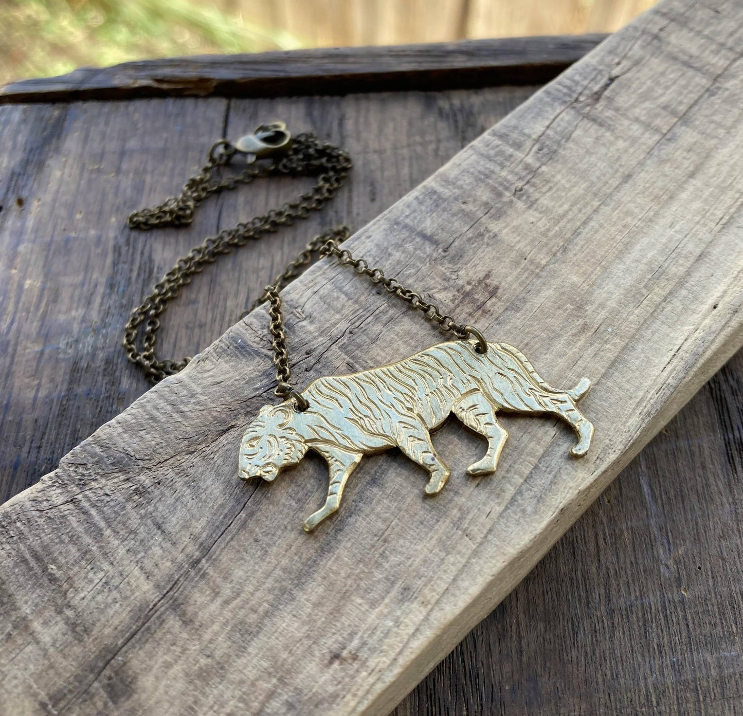 Brass Tiger Cat Necklace