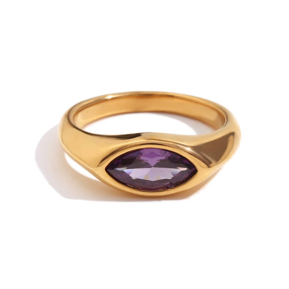 Horse Eye Zircon 18K Gold Plated Stainless Steel Ring