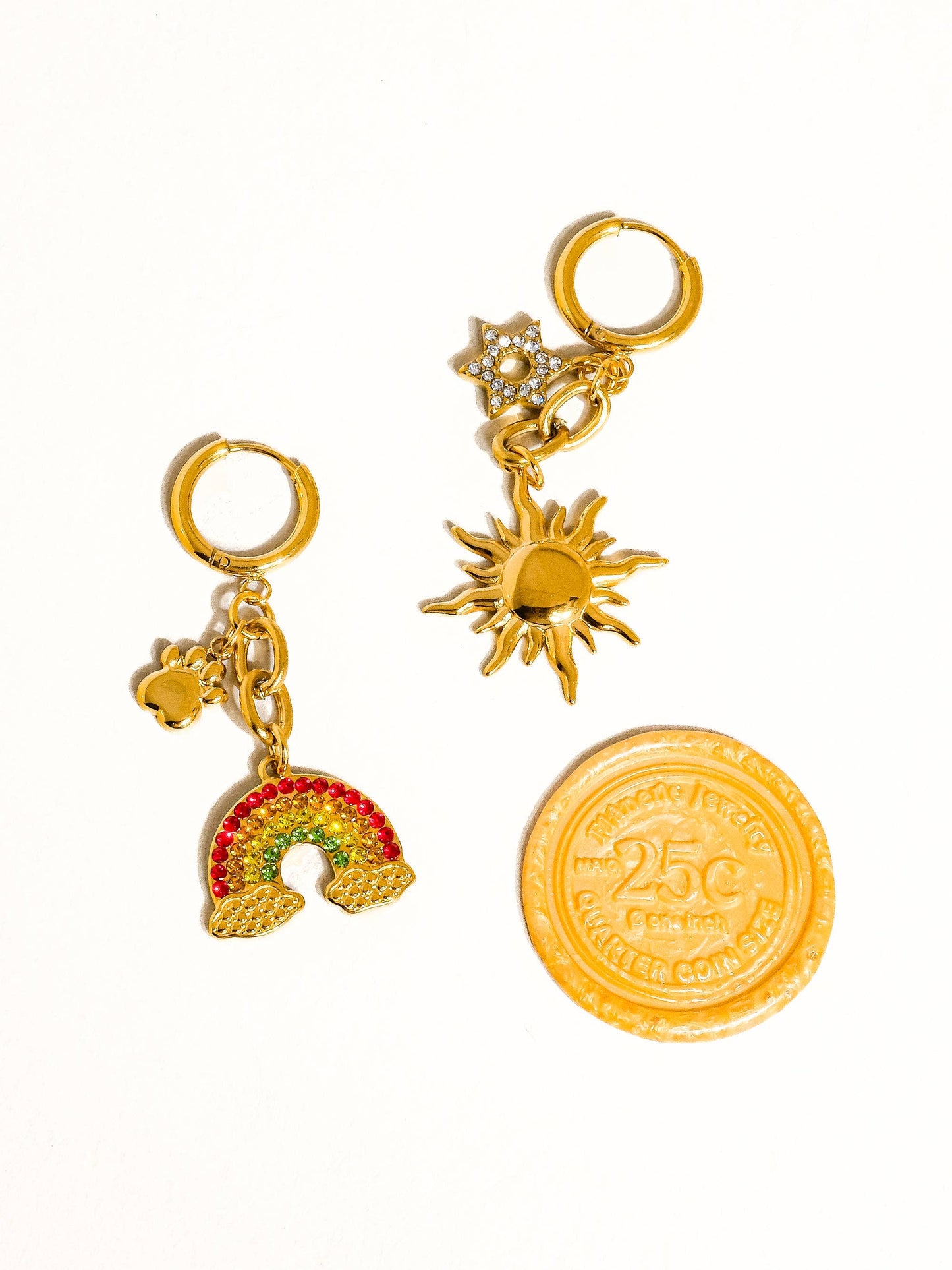 Jubilee 18K Gold Non-Tarnish Mismatch Rainbow & Sun Earring