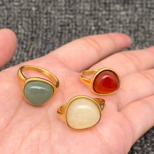 Inlaid Stone 18K Gold Plated Stainless Steel Ring