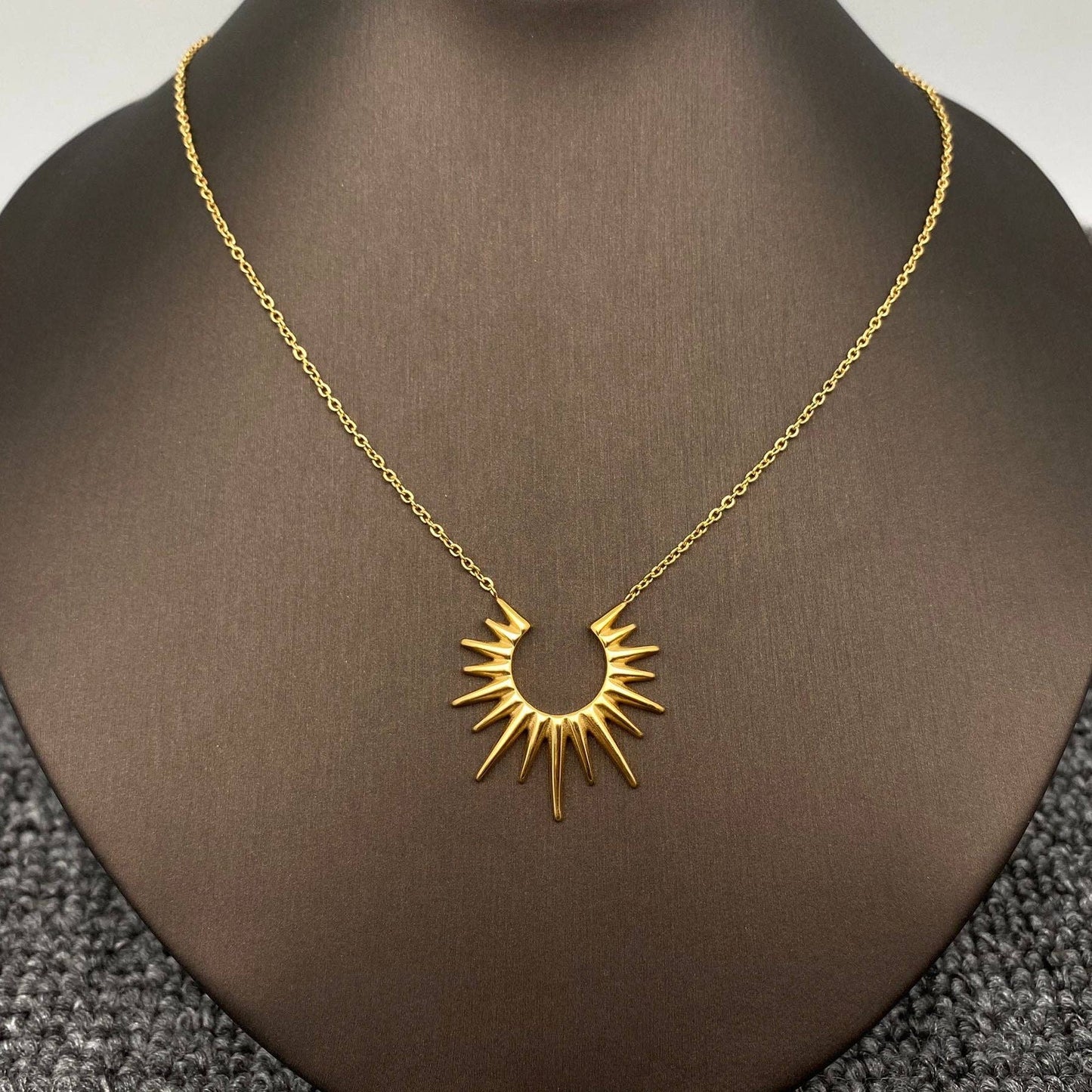 Sunburst Charm 18K Gold Plated Stainless Steel Necklace