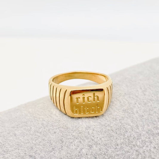 "Rich bitch" 18K Gold Plated Stainless Steel Ring