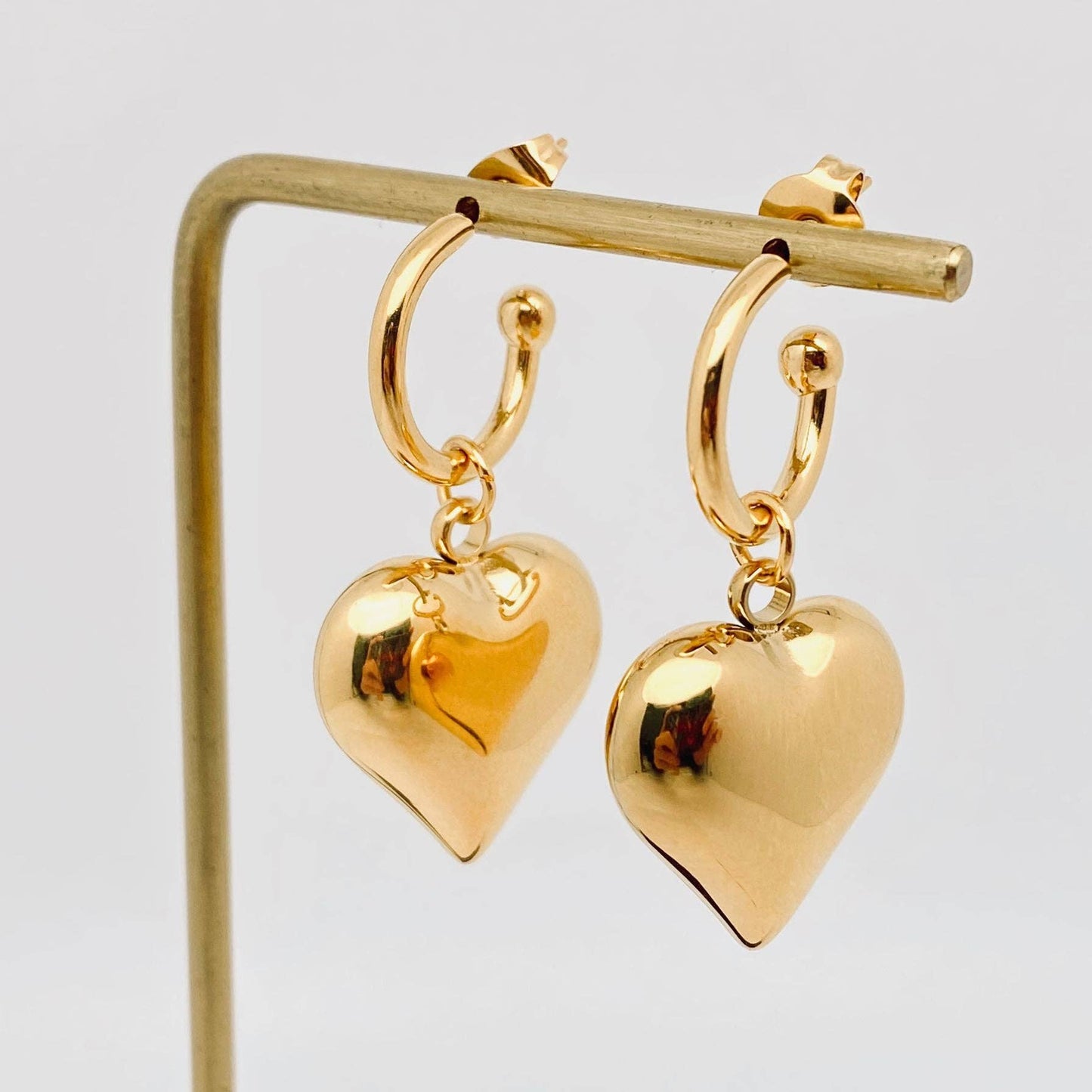 18K Gold Plated Stainless Steel Heart Charm Earrings - FGS
