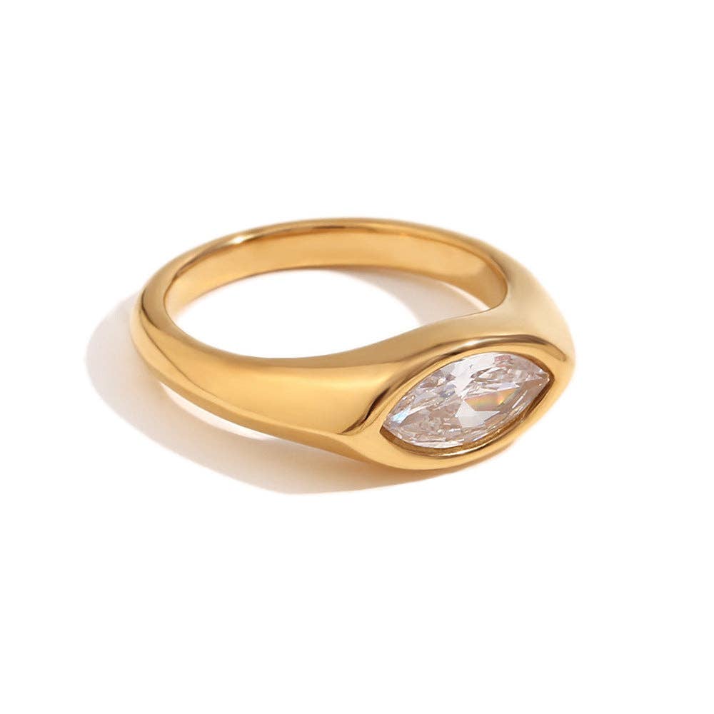 Horse Eye Zircon 18K Gold Plated Stainless Steel Ring