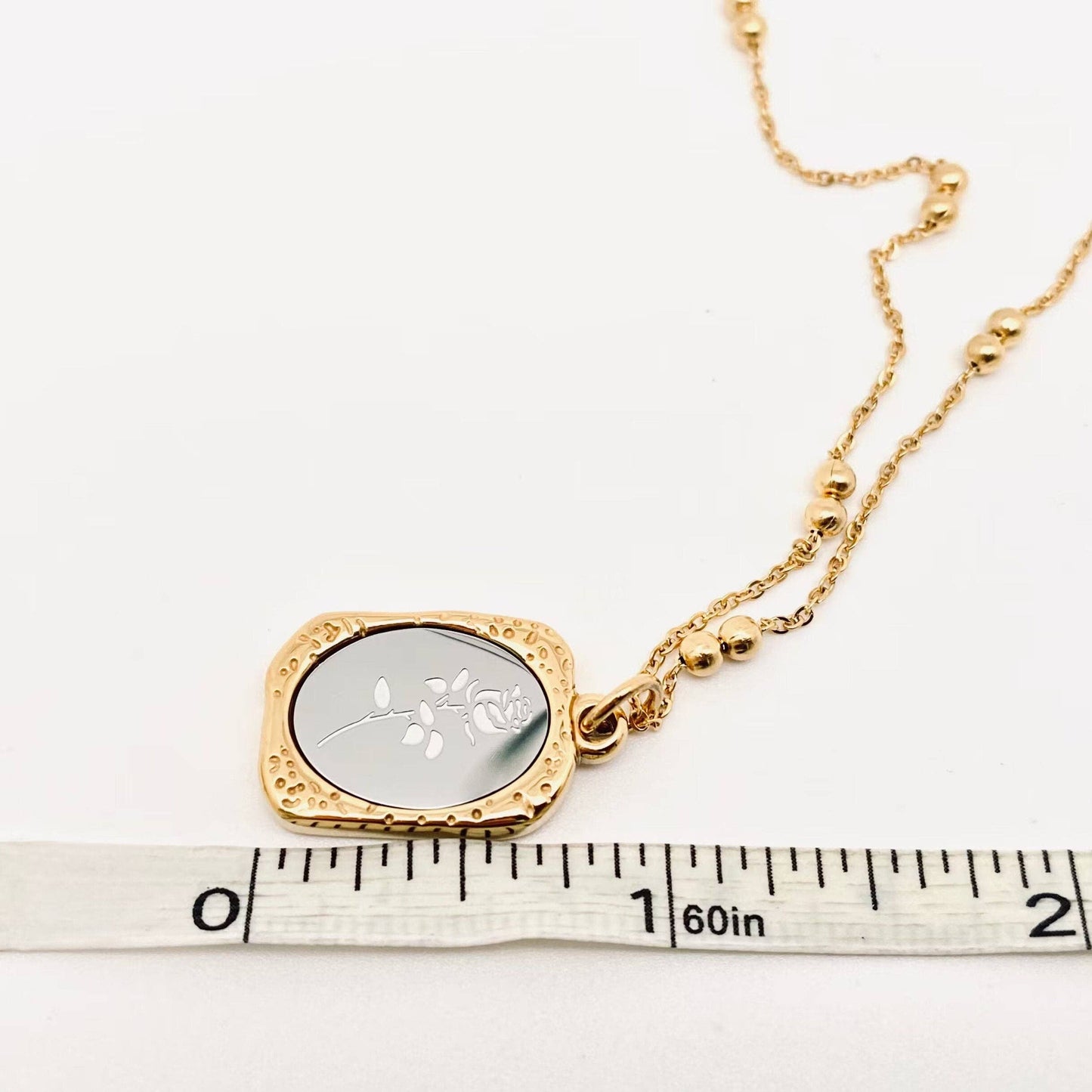 Magic Mirror Rose Stainless Steel Pendant Necklace