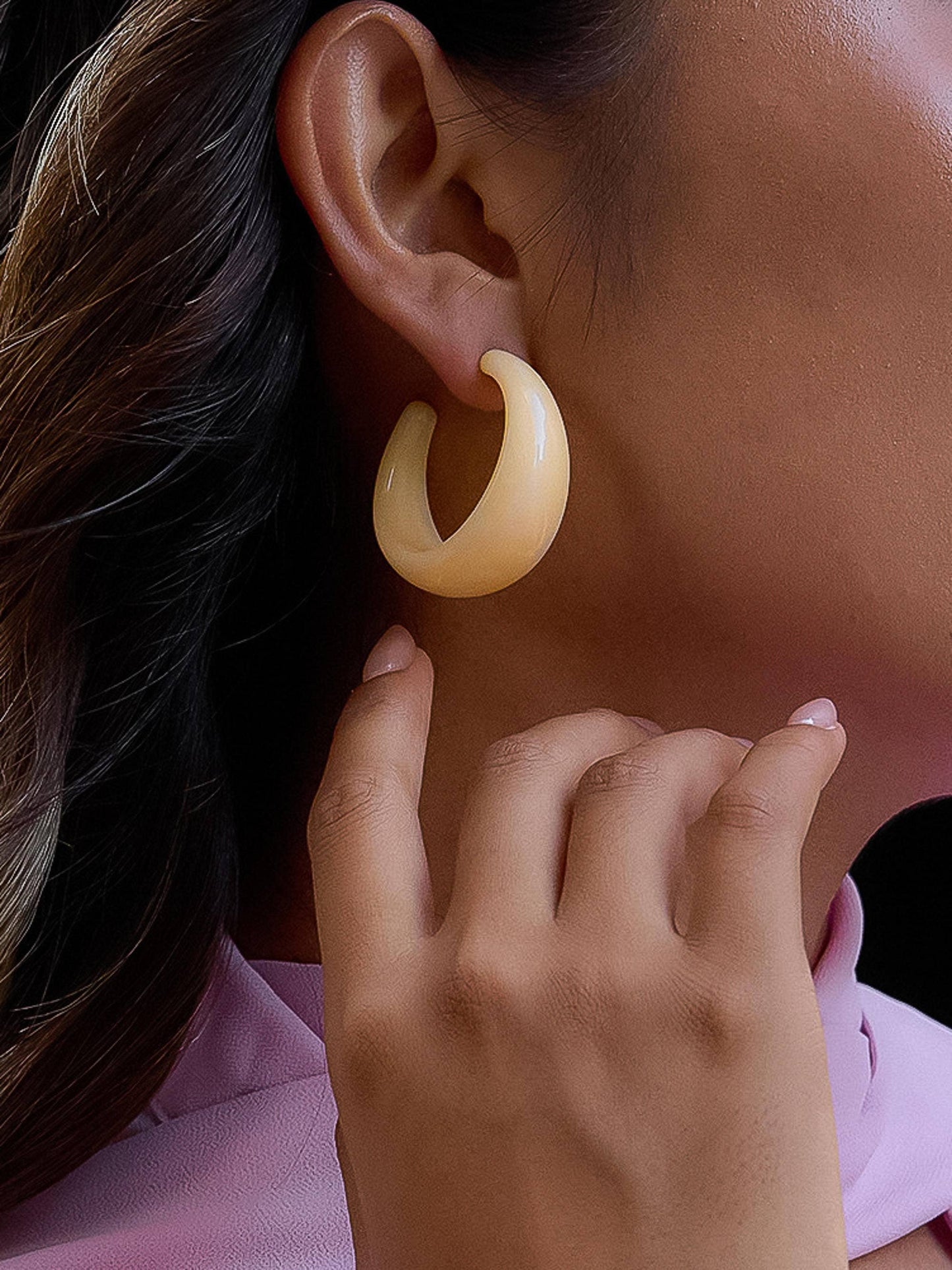 Ines 18K Gold Non-Tarnish Resin Hoop Earrings